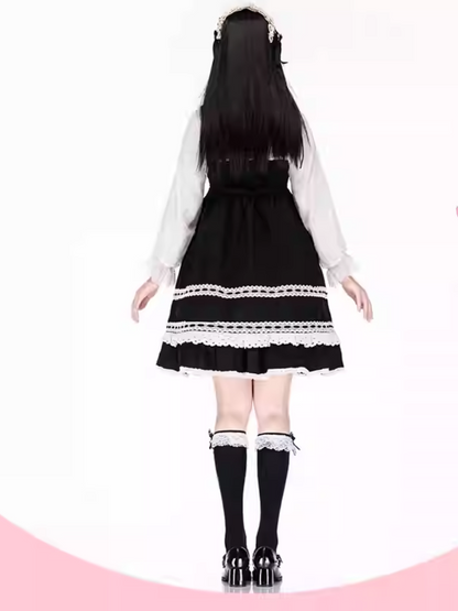Black Ruffled Lace Cuff Printed Lolita  Under Knee Stockings