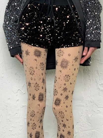 Punk Nude Irregular Sunflower Print Tights