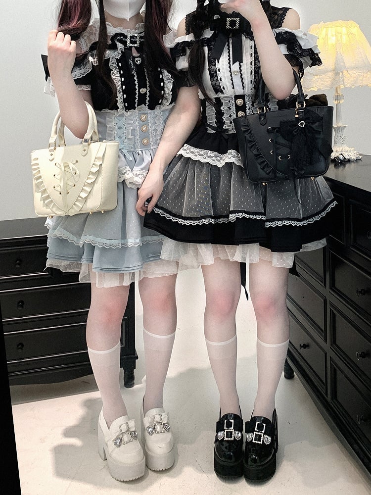 ウエスト スイートハートボタントリム ハイレース ブラック/ピンク/ブルー