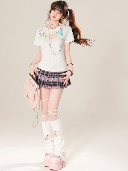 Muster Plaid Bestickt Plissee Rot/Rosa Brief Rock Glamorous
