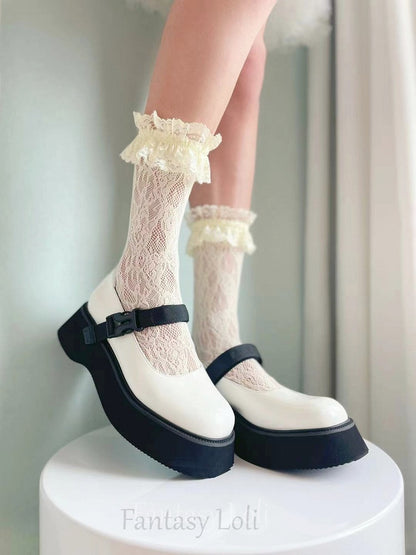 Chaussettes Lolita à volants en dentelle blanches/jaunes/noires