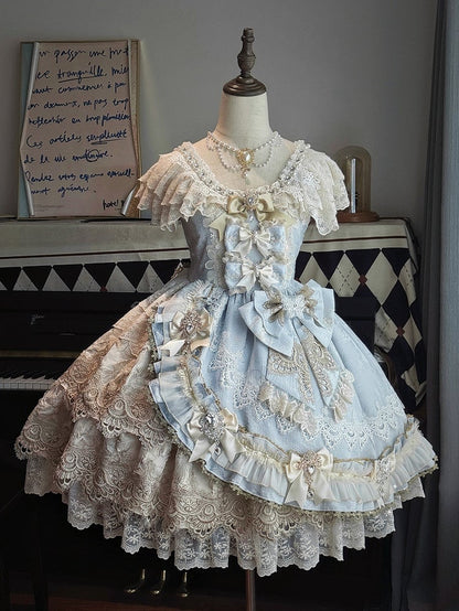 Prinzessin Akzente Schleife Lolita Perle Blau Strass Kleid und