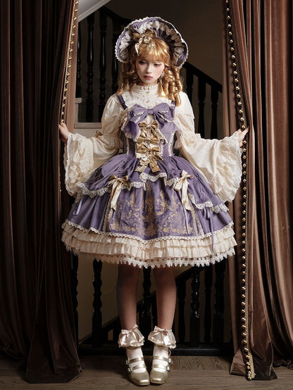 Velvet Decoration JSK Candle Lolita Dress Purple Bows Embroidery