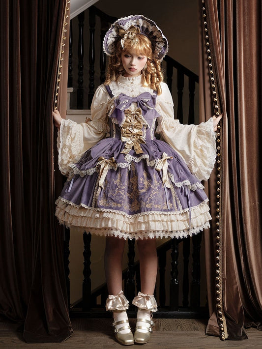 Velvet Decoration JSK Candle Lolita Dress Purple Bows Embroidery
