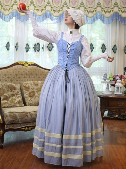 Historical Costume Light Blue Boned Corset Set