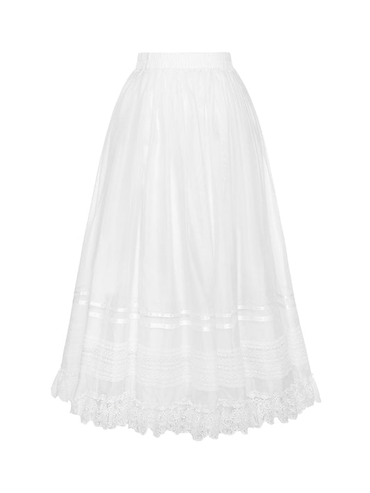 Trimming Under Waist White Skirt Elastic Lace Hemline