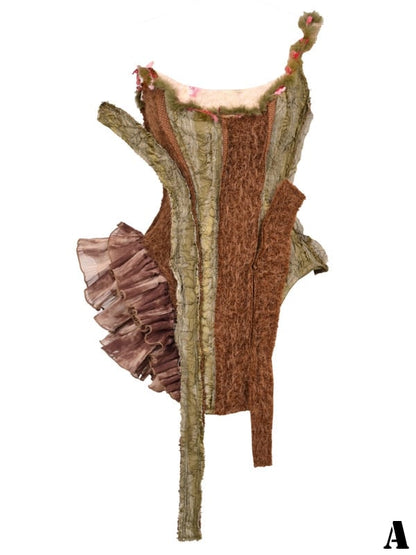 and Branch Corset Brown Forest Green Goth Fairy Asymmetrical Design