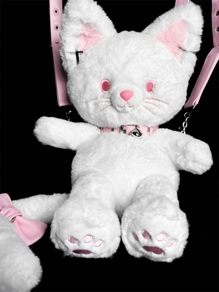 White Sweet Kitty Plush Backpack Bag