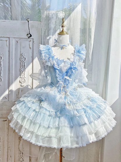 Layered Balletcore Theme Blue Princess Lolita Dress Skirt Tulip