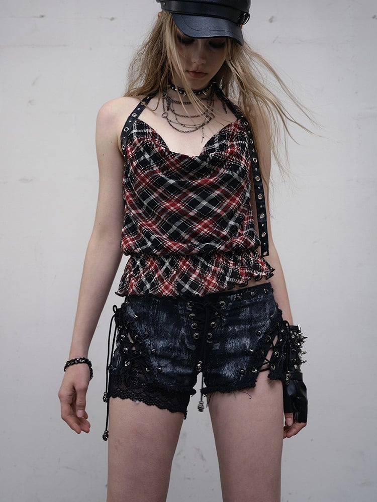 Studs Wasteland Punk with Decor Shorts Black