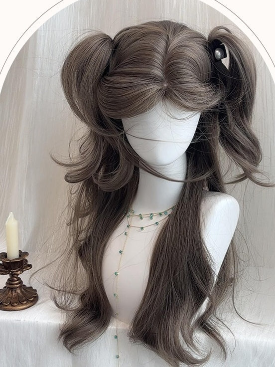 Brown Long Wavy Synthetic Wig With Curtain Bangs