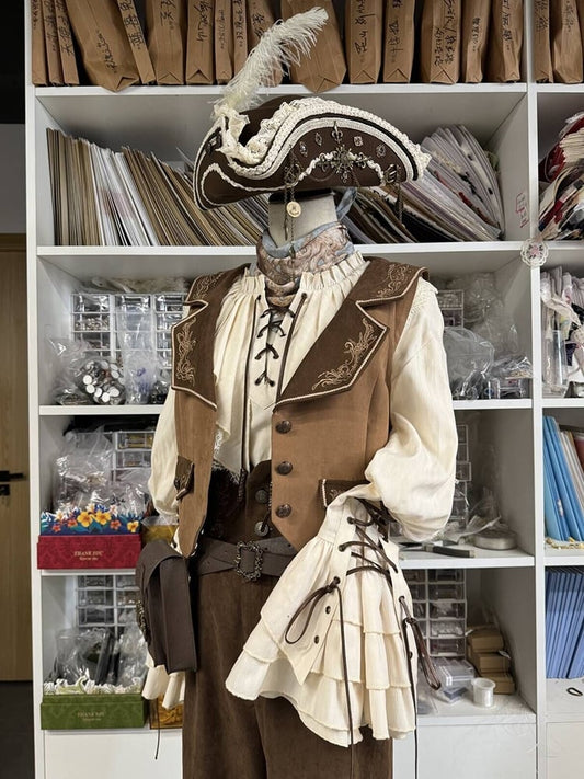 Vibes Embroidery Pirate Lolita Ouji Delicate Waistcoat Coffee
