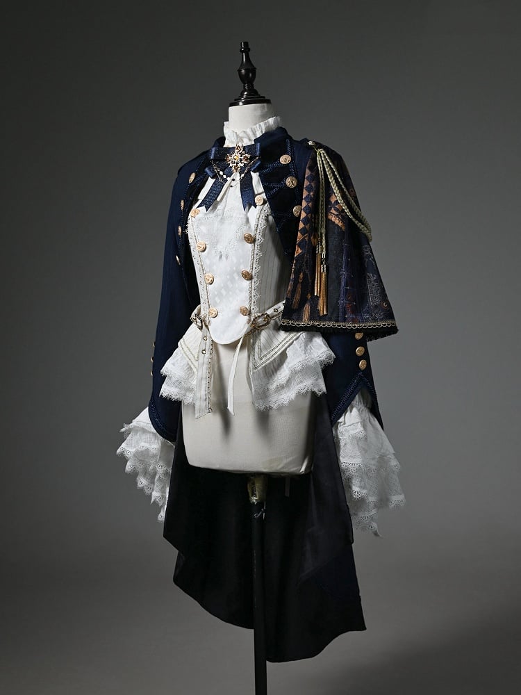 Dark Knight Top Long + Fashion Outfit Ouji - Sleeves Lolita White