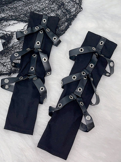 Schwarze Riemenhandschuhe PU-Design Punk