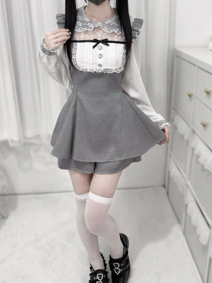 Gray Houndstooth Peter Pan Collar Dress Shorts