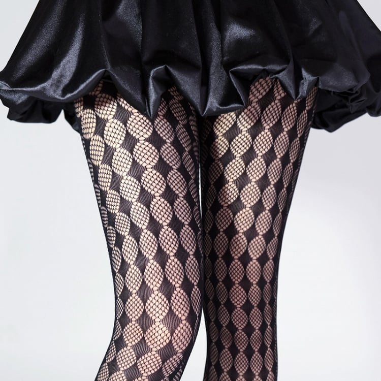 Pattern / Diamond Tights White Black Fishnet