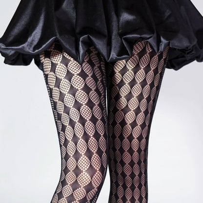 Pattern / Diamond Tights White Black Fishnet