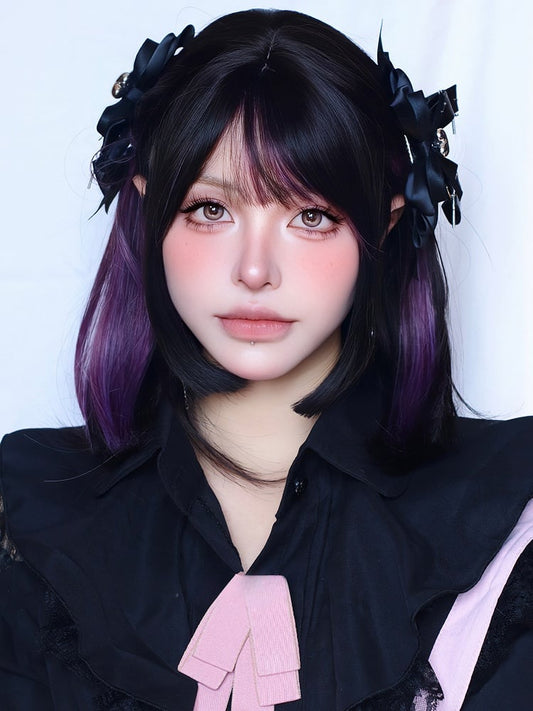 With Length Purple 56CM Wig Bangs And Black Straight Air Highlight