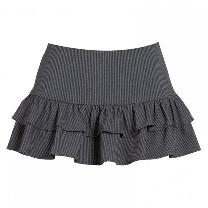 Dark Gray Striped Low Waist Tiered Ruffles Glamorous Mini Skirt