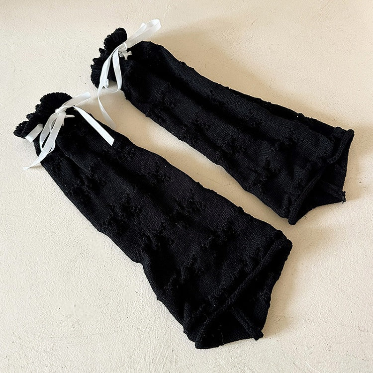 White/Black Lolita Ribbon Bowknot Ruffled Cuff Leg Warmers