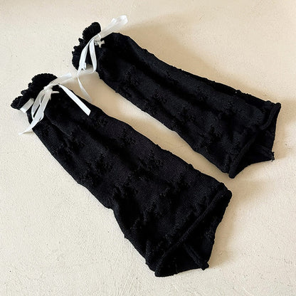 White/Black Lolita Ribbon Bowknot Ruffled Cuff Leg Warmers