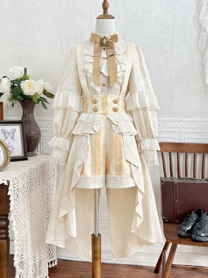 Champagne Ouji Lolita Jabot Tie Ruffle Neckline Prince Long Sleeves Shirt