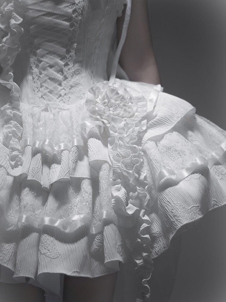 Neckline Angel Shiro Goth All White Boning Lolita Roses Fabric Dress Butterfly