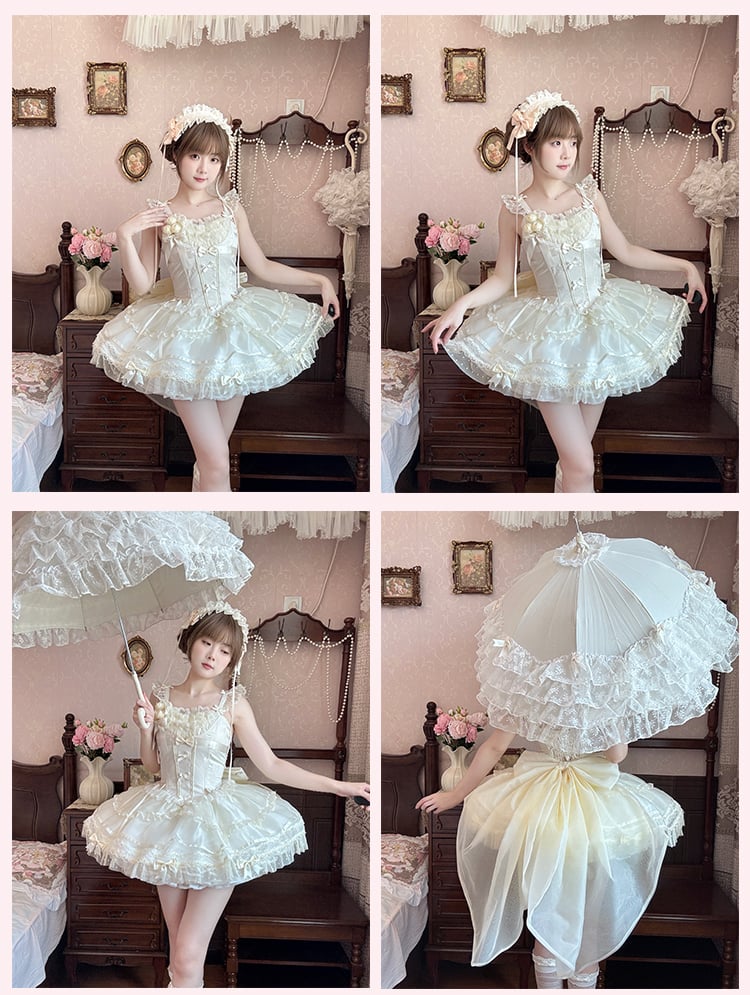 Beige Ruffled Lace Trim Sweet Lolita Hairband