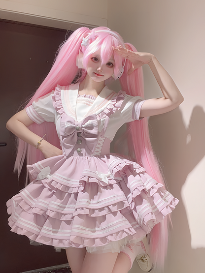 Pink Bow Accent Sailor Collar Light Lolita Blouse Ruffled Sweet