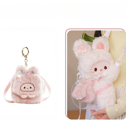 White Bag Backpack/Crossbody Keychain Plush Rabbit Backpack Bowknot +