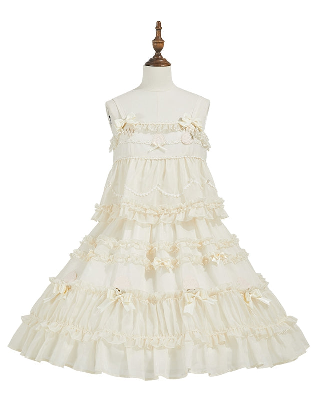 Robe Lolita en deux pièces avec nœud beige et volants