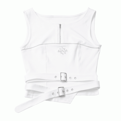 Weißes Techwear-Tanktop mit Reißverschlussausschnitt und Schnallenträgern