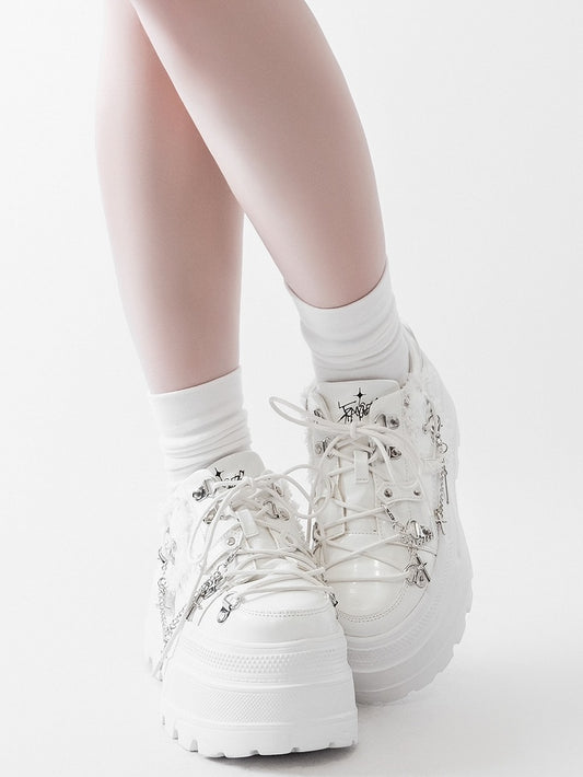 Ties Platform Detachable Punk Chain Shoes Design White Cross Lace-up Charm Front With
