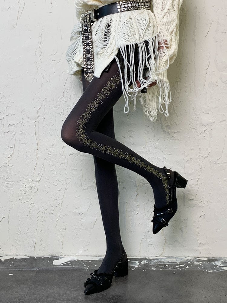 Gothic Black Y2K Jacquard Tights