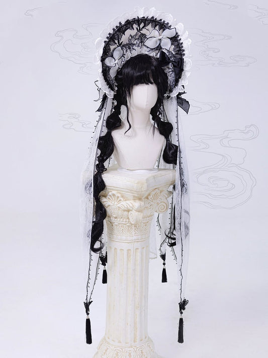 Black and Detachable with White Veil Bonnet