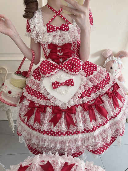 Pink Red White Bow / Apron Heart-shaped Decorated