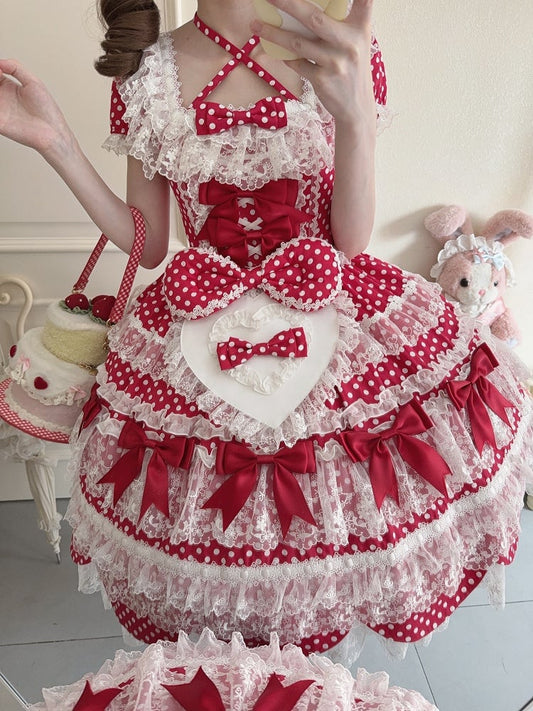 Pink Red White Bow / Apron Heart-shaped Decorated