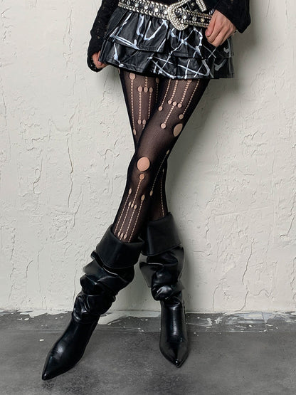 Black Gothic Cut-out Asymmetrical Tights