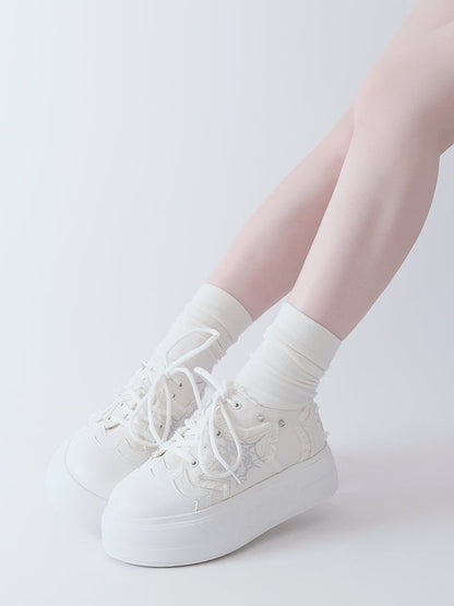 White Star Applique Platform Sneakers