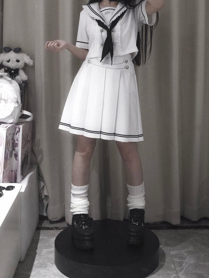 Style Top White Sailor Collar Preppy Sleeves JK Uniform Short/Long