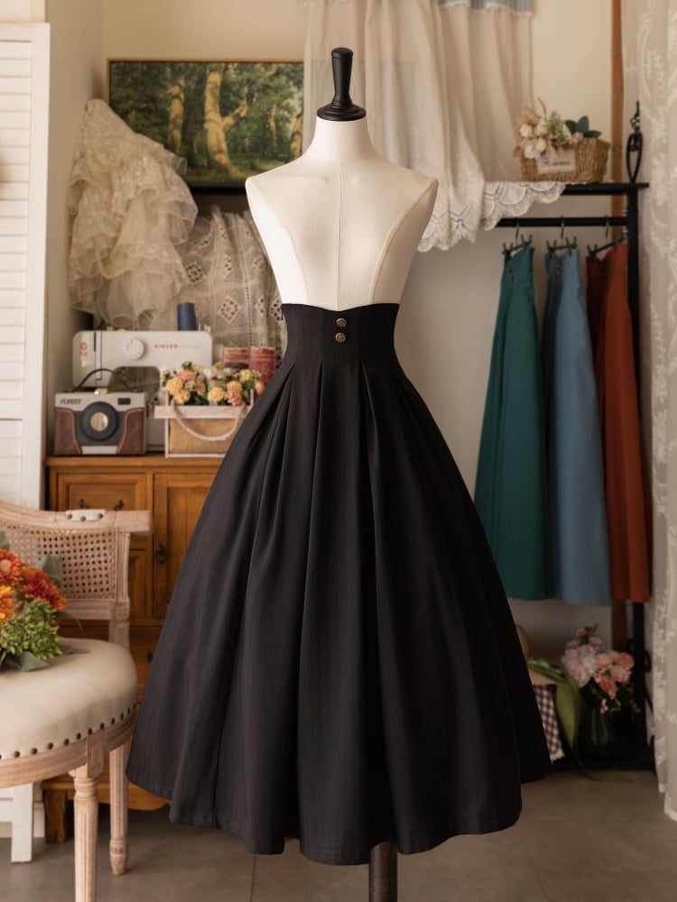 Black Lace-up Back Corset Belt Waist Elegant Lolita Skirt