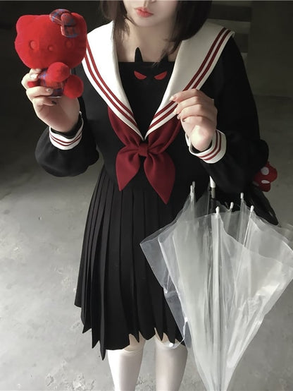 Robe d'uniforme JK à jupe plissée et col marin noir Little Devil