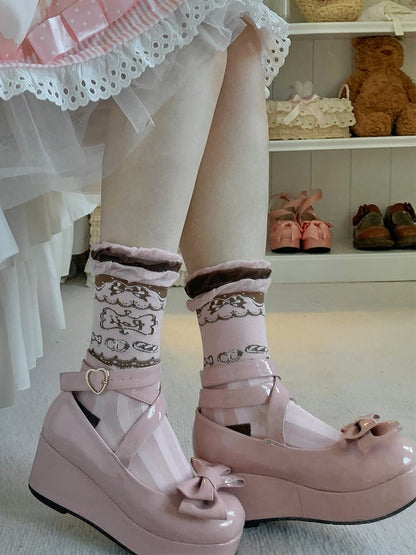 Dessert Print Striped Sweet Lolita Calf Socks