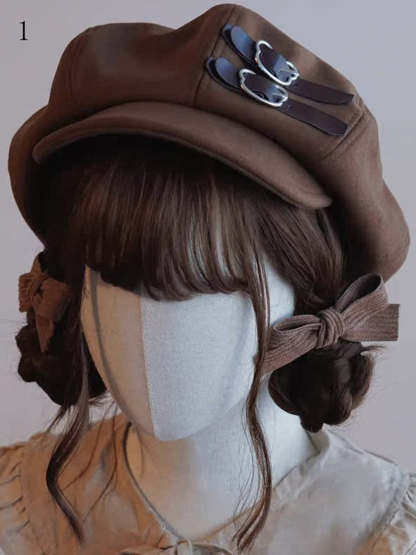 Brown Beret Decorated Button Hat