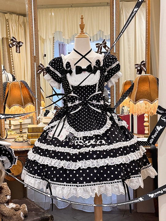 Bunny Plush Square Dress Polka Dots Sweet Lolita Pattern Neckline Black Ears