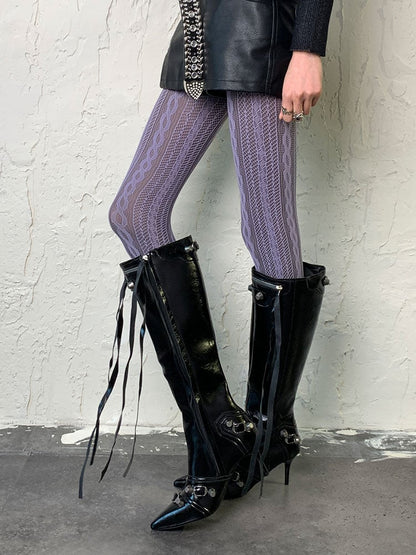 Purple Y2K Hollow-out Tights