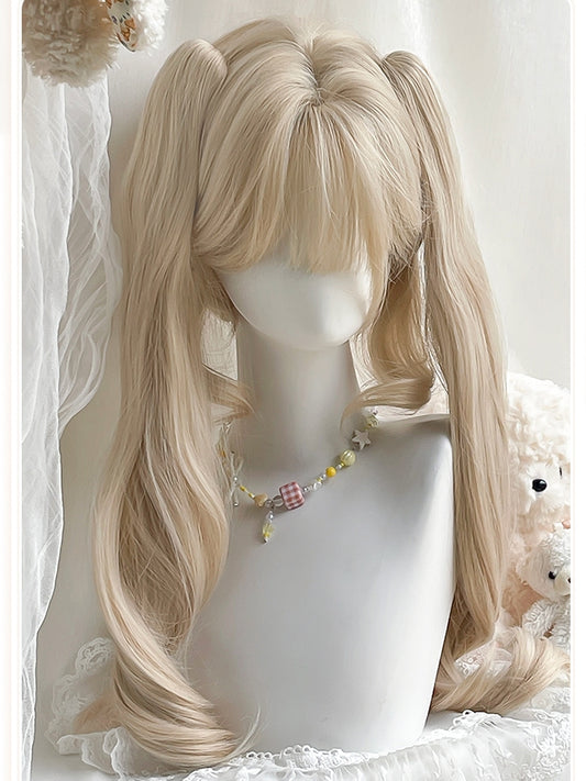 60CM Curly Short + Clips Ponytail Blonde Roman Double Claw With Bangs 30CM Wig