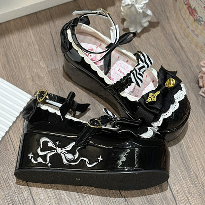 Platforms Sweet Details Spoon Black Decorated Lolita Bowknot