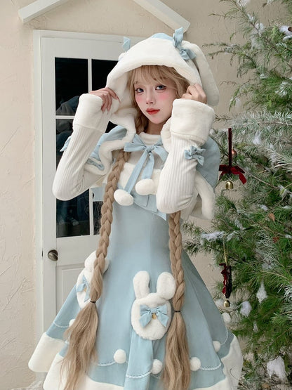 Blue Bunny Ears Hooded Cape