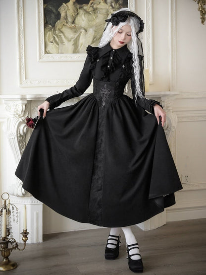 Black Under Bust Gothic Cross and Snake Waist Lolita Dress